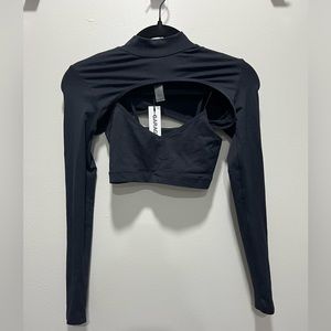 Black long sleeve CROP TOP with cami underneath by Garage.